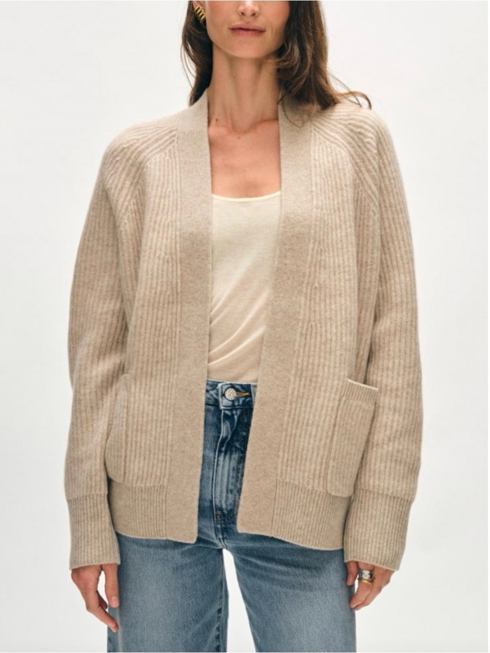 White + Warren 100% Cashmere Open Front Cardigan M